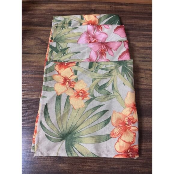 Tommy Bahama Tropical Floral Print 4  Matching Napkins Tan Green Orange Pink - Picture 1 of 4